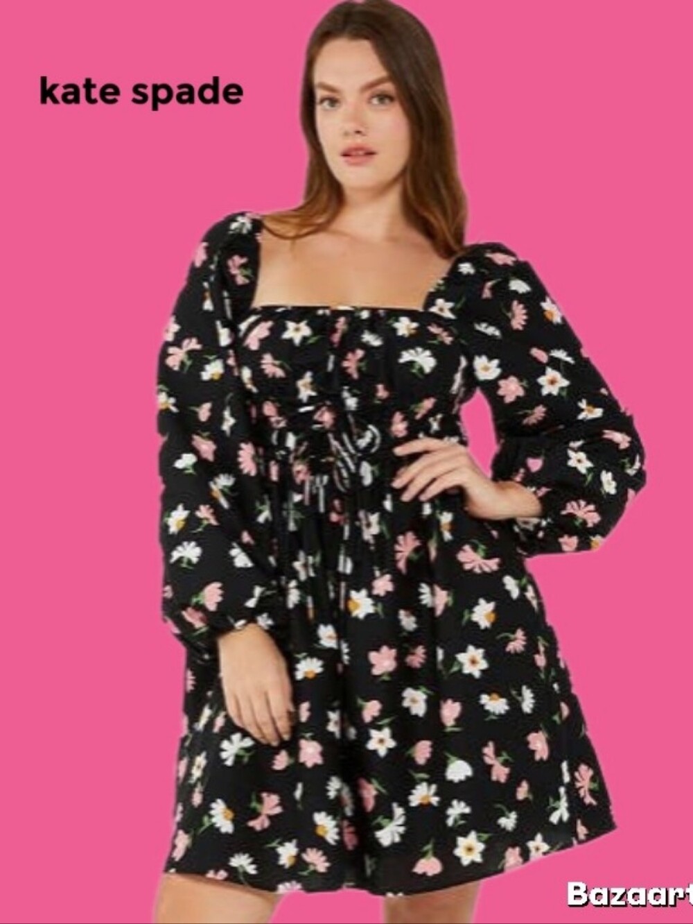 Kate Spade Black Dress with Pink and White Floral Pattern